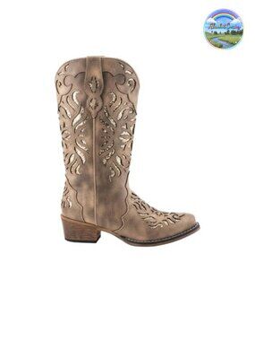 Faux Leather Glitter Snip Toe Equestrian Boots Mid Calf Western